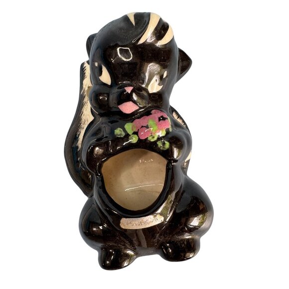Vintage Ceramic Skunk Wall Pocket Black Hand-Painted Midcentury 5"x3" - Picture 1 of 5